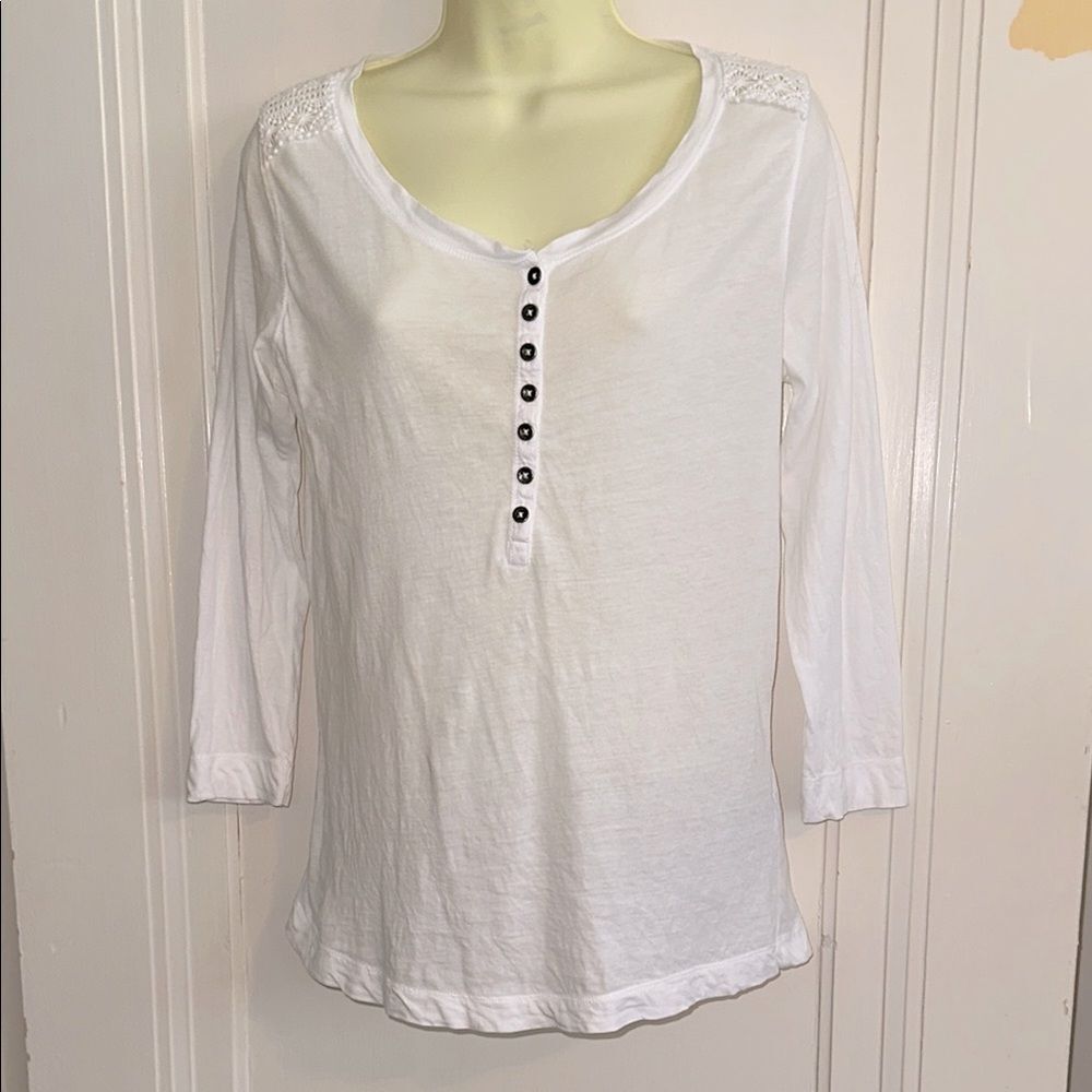 LRL Lauren Jeans Co Ralph Lauren White Thin Cotton Knit Top with 3/4 sleeves